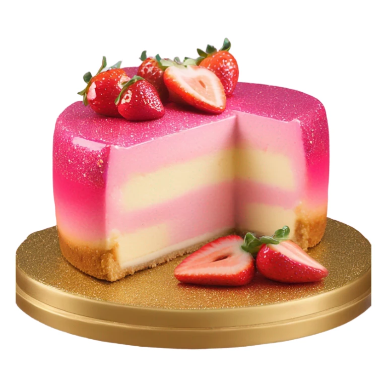 Pink ombre glaze cheesecake with glitter and strawberries  sticker