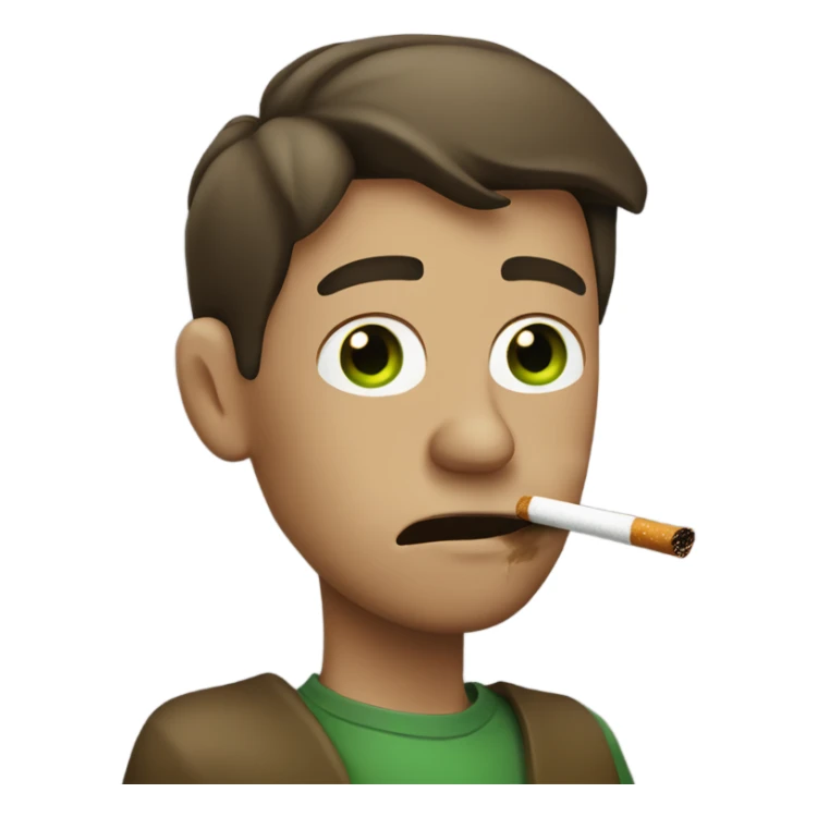 tired man smoking  brown cigarette with green at the end in his mouth sticker