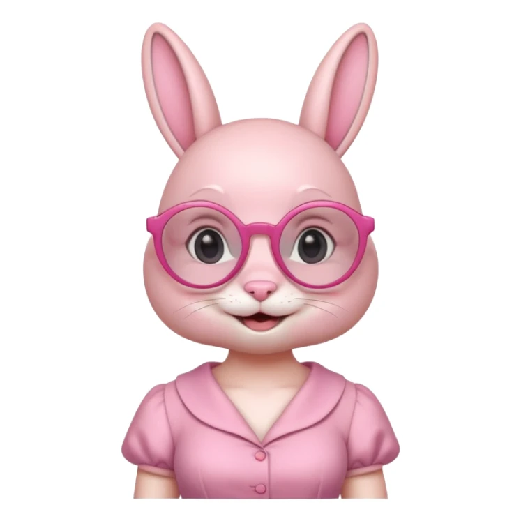 Pink bunny with big circular glasses, smiling, half body with dress sticker