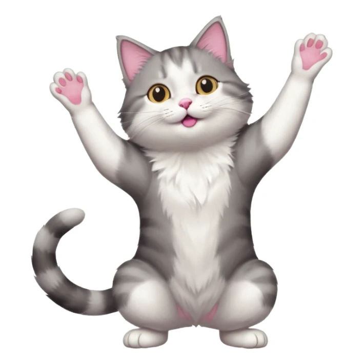grey and white cat doing a big long stretch reaching up into the air sticker