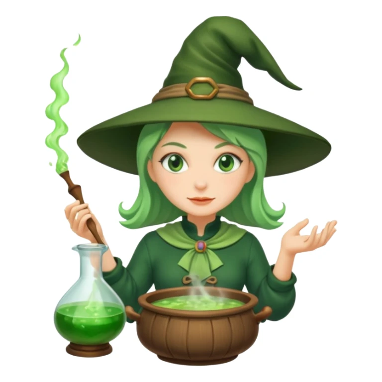 green witch cooking potion sticker