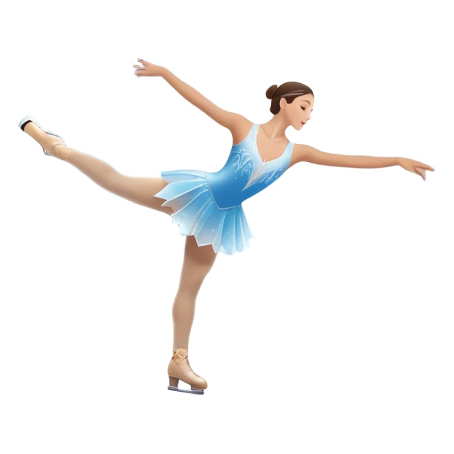 An icon showing a graceful figure skater performing a spin on the ice in a grand ice palace. The rink is illuminated by soft light beams, with cheering spectators in the stands. Snowflakes gently fall, adding to the magical atmosphere. Transparent background highlights elegance and artistry. sticker
