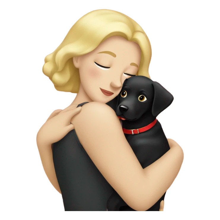 Blonde lady cuddling a black Labrador with a red collar  sticker