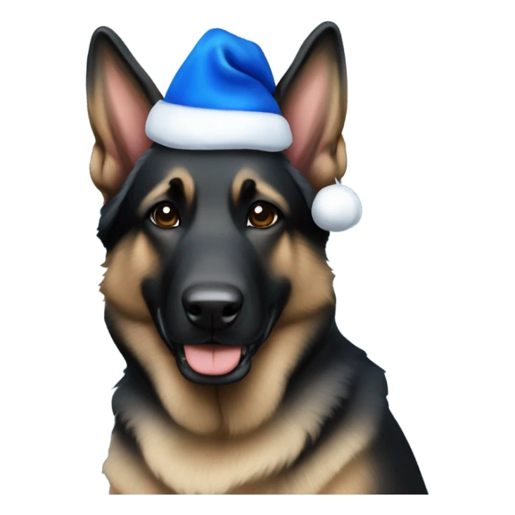 All black German shepherd with blue Santa hat sticker