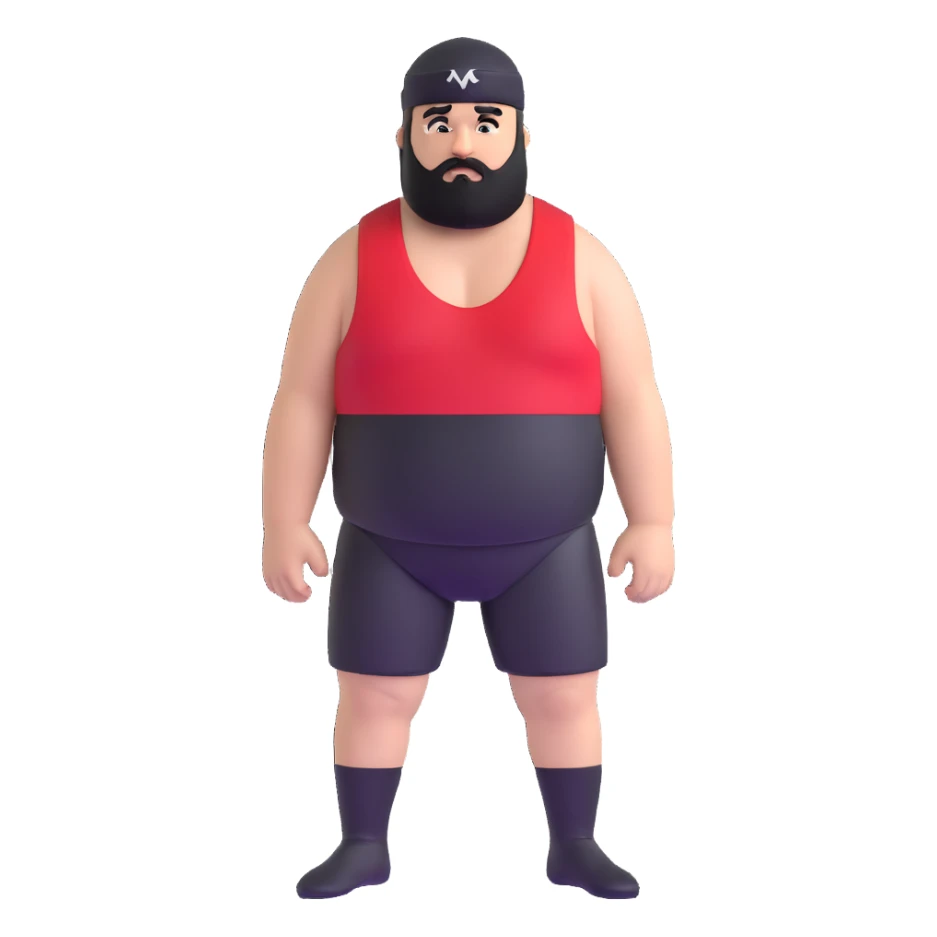 White skin fat guy with black durag, black beard, and black eyes in a red and black wrestling singlet sticker