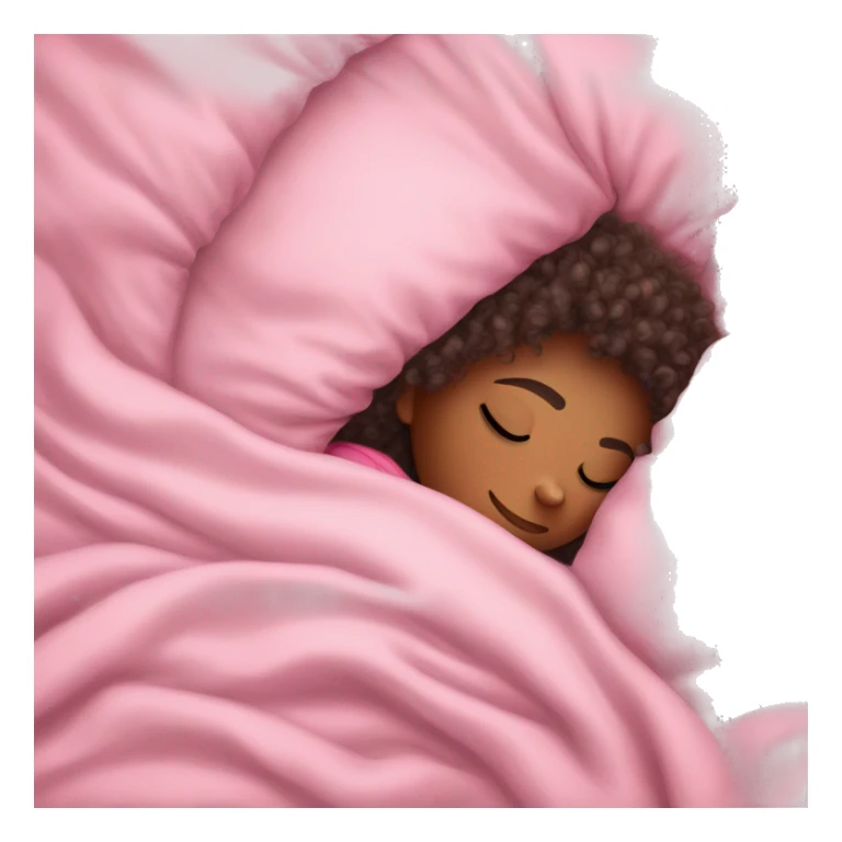 curly haired girl sleeping in bed under pink covers  sticker