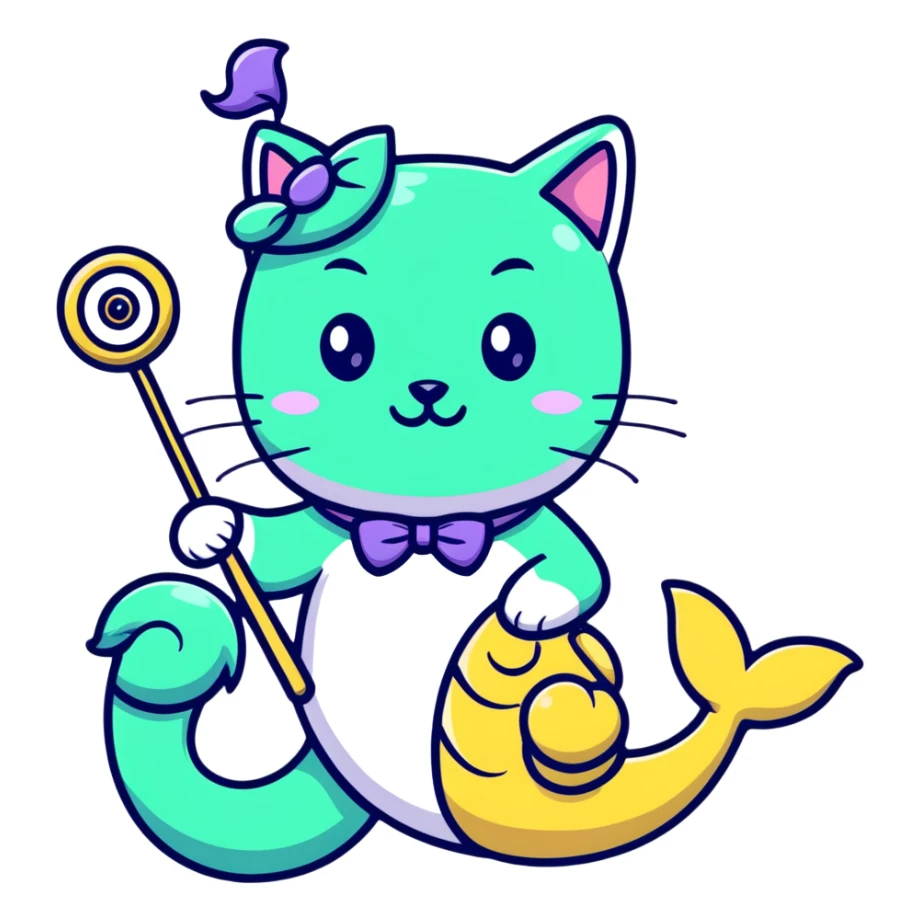half cat half mermaid with a monocle and a magic wand sticker