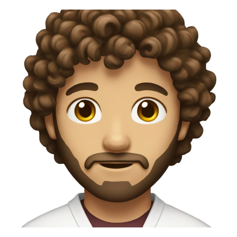 young sensei with brown long curly hair that's facing upwards and beard sticker