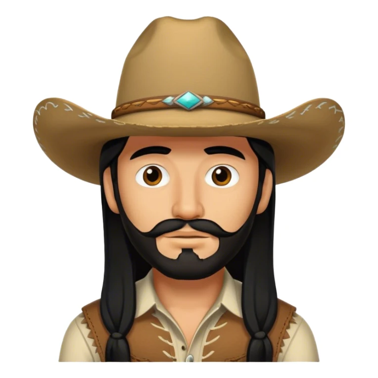 mexican man with long black hair and short beard and cowboy hat sticker