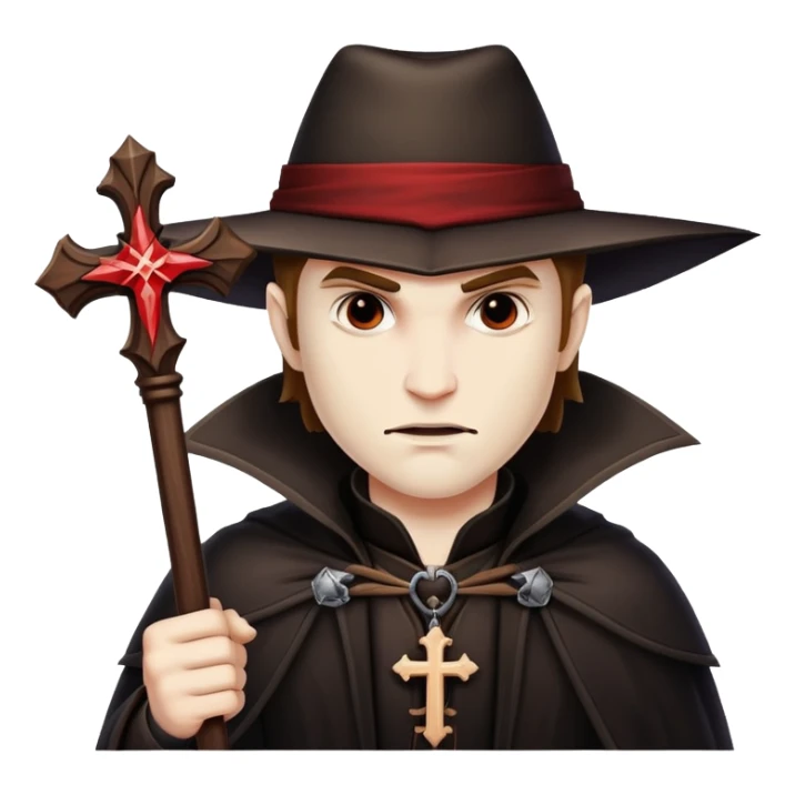 Vampire hunter with wooden stake and cross, ready to fight sticker
