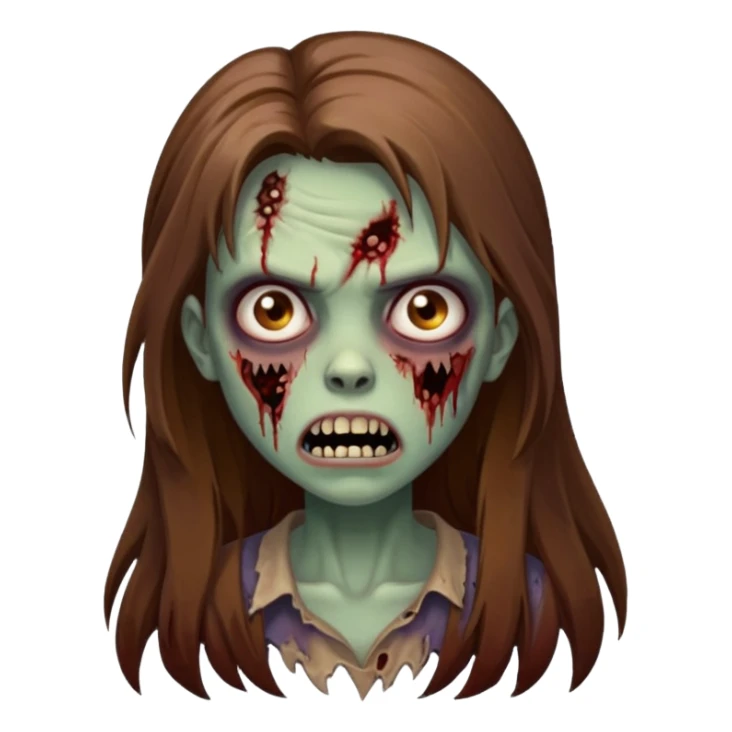Girl zombie with brown long hair with teeth and serious face  sticker