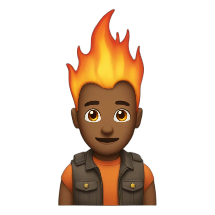 His head is full of fire and his arms and legs are full  sticker