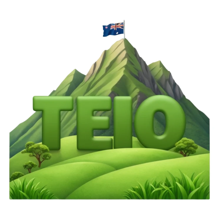 make me a emoji that has the name ted writen inside of a mountain range in new zealand and have the words nz writen under neath make it simplistic and make the mountains grassy mountains and write nz under it all sticker