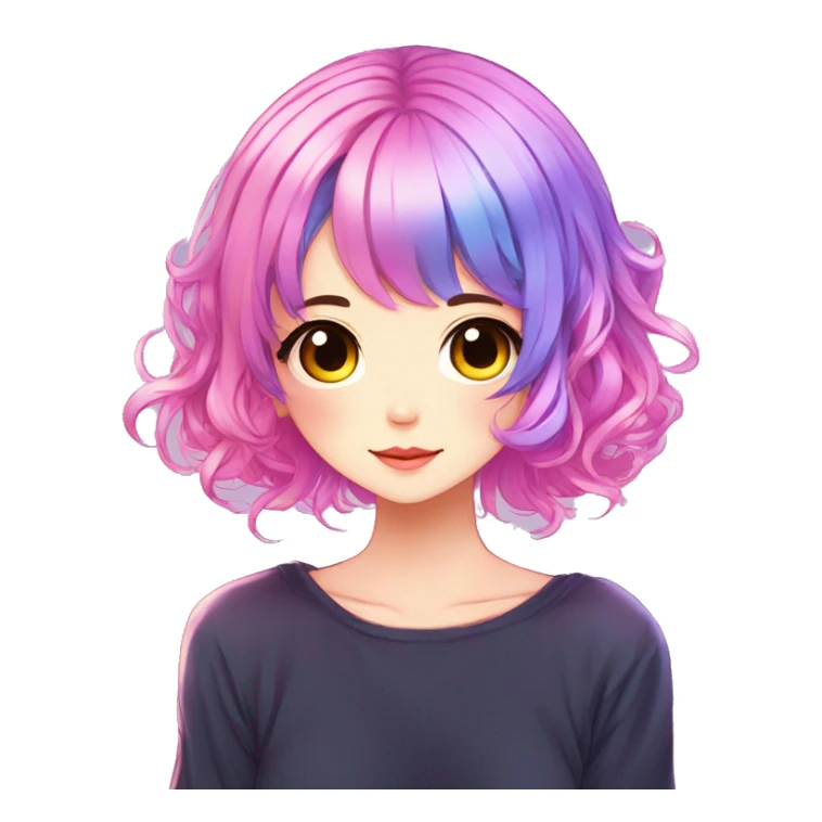 Gorgeous anime style shojo character with blushing face aesthetic and pretty colorful shiny gradient neon hair with hair garment trending style sticker