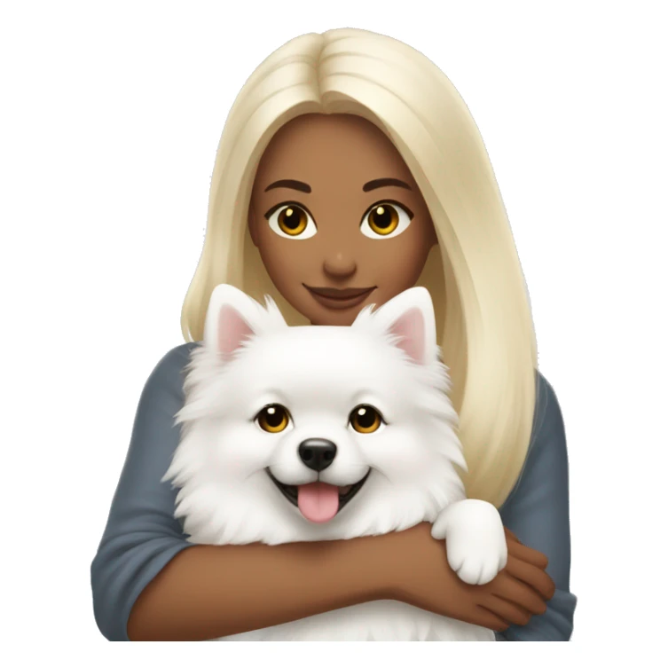Beautiful girl hugging white pomeranian sticker