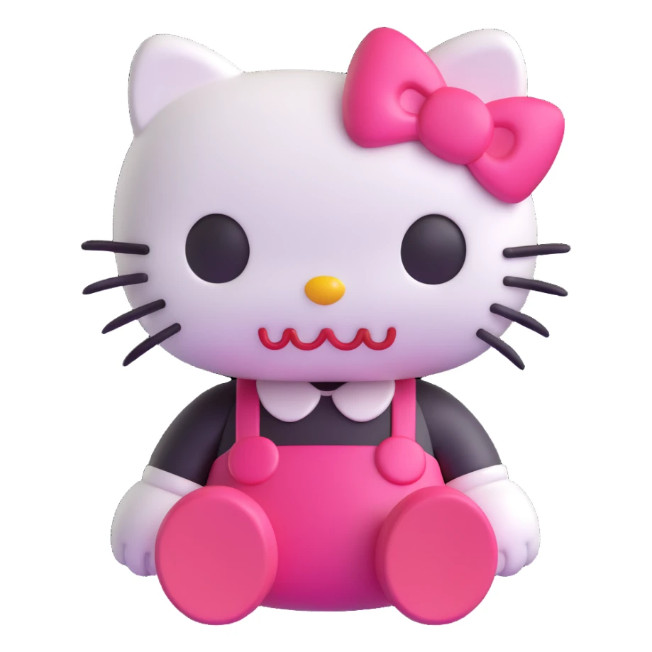 Hello Kitty with a horror face, unsettling expression sticker