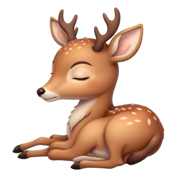 Meme-Worthy Cute Sleeping Deer Portrait Emoji, Head resting peacefully with a contented smile, showcasing a delicate, slender build and a luxuriously soft coat, eyes shut in a serene, restful nap, Simplified yet hilariously adorable features, highly detailed, glowing with a soft, drowsy light, high shine, relaxed and utterly lovable, stylized with an air of playful laziness, bright and heartwarming, soft glowing outline, capturing the essence of a comically sleepy deer, so meme-worthy it feels like it could instantly become the next viral sensation of adorable woodland slumber! sticker