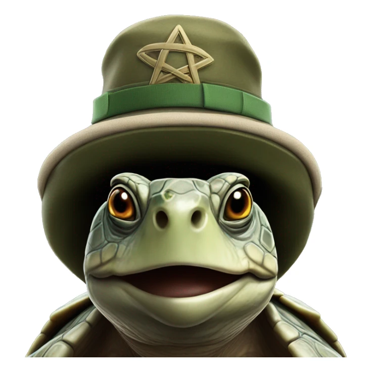 photorealistic military turtle in a jewish hat sticker