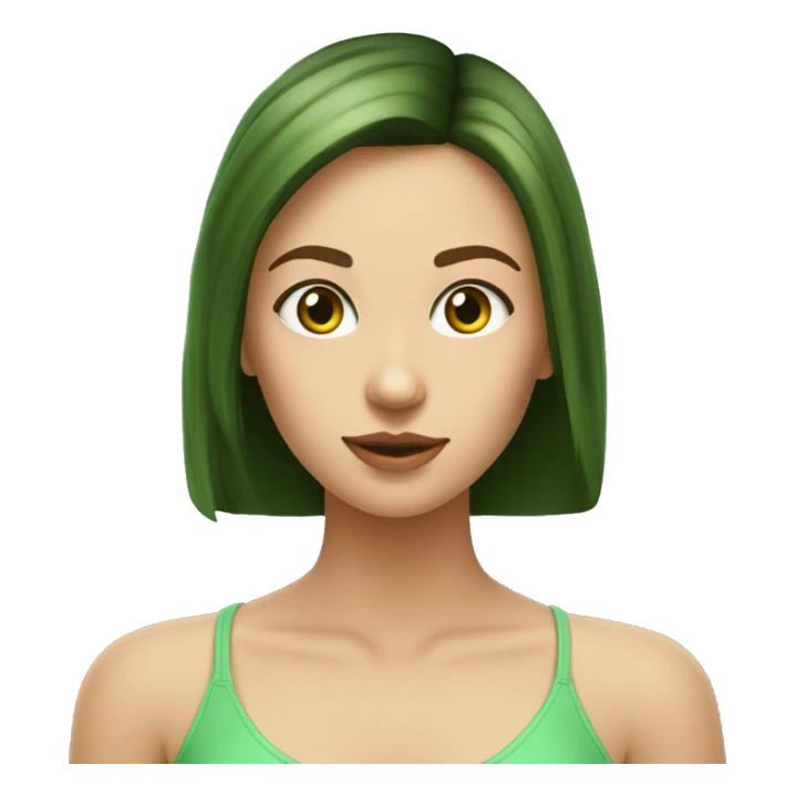 Fille cheveux lisse mi long chatain raie au milieu yeux vert sticker