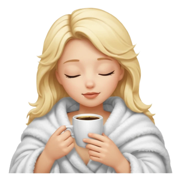 Blonde girl inside a blanket sipping coffee eyes closed sticker