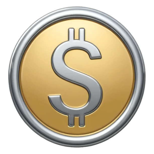 A double dollar sign emoji made of polished silver chrome, smooth metallic surface, glossy reflections, luxury swag vibe, minimal iOS emoji style, centered on white background sticker