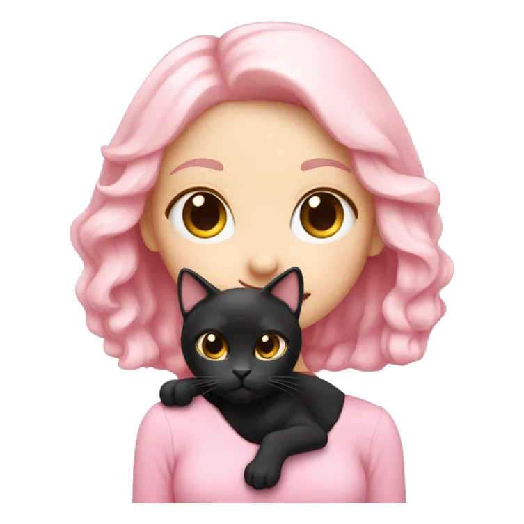 Cute white pink girly girl emoji holding black cat  sticker