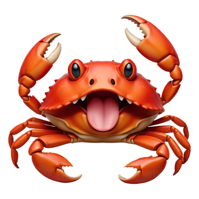Cinematic Realistic Cute Yawning Crab Portrait Emoji, Head tilted slightly with a dramatic, wide-open yawn, showcasing a soft, textured red shell with a charming, naturally formed face and drooping features, rendered with realistic detail and warm, sandy light, high shine, relaxed yet expressive, styled with a dash of coastal charm, soft glowing outline, capturing the essence of a sleepy yet affectionate crab that appears ready to stretch out on the shore for a peaceful nap! sticker