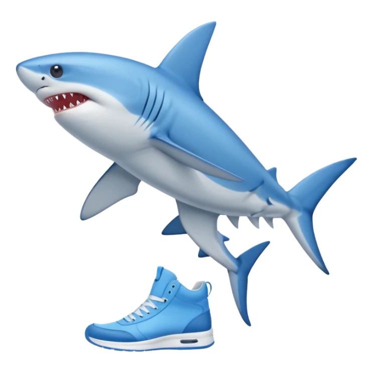 a blue shark walking on two legs, wearing blue high-top sneakers sticker