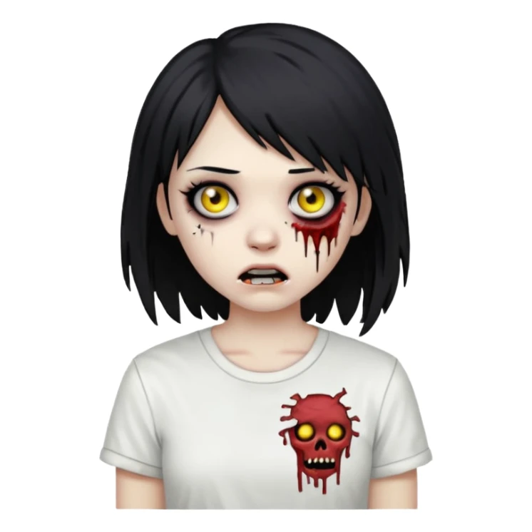 zombie girl with emo hair and white shirt emoji sticker