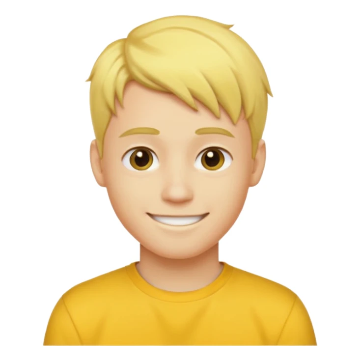 Yellow hair side part man, 20 year old, yellow skin, smile sticker