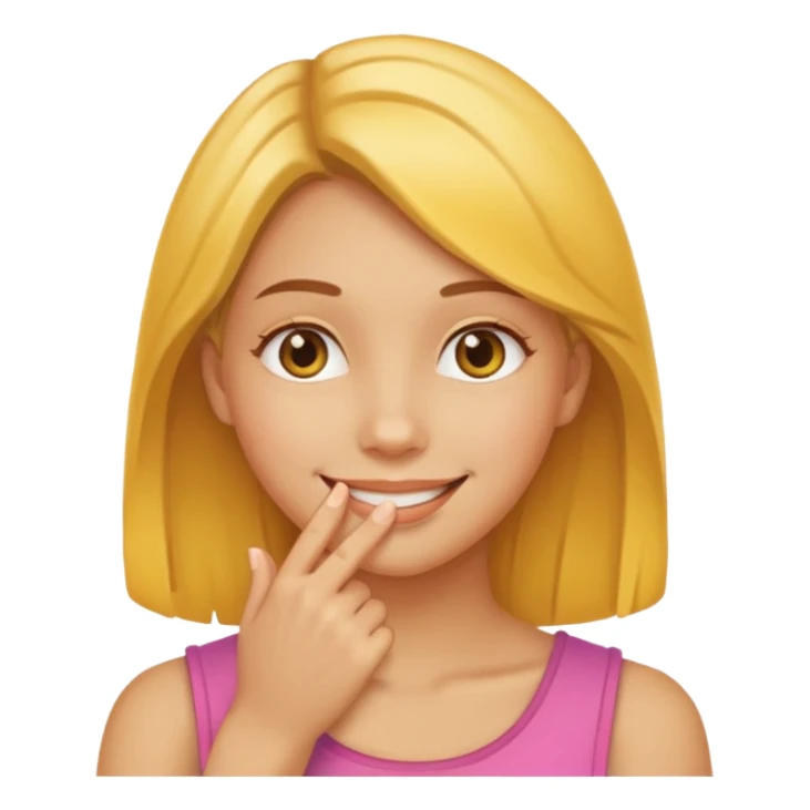 yellow smiling face girl with one hand under chin sticker