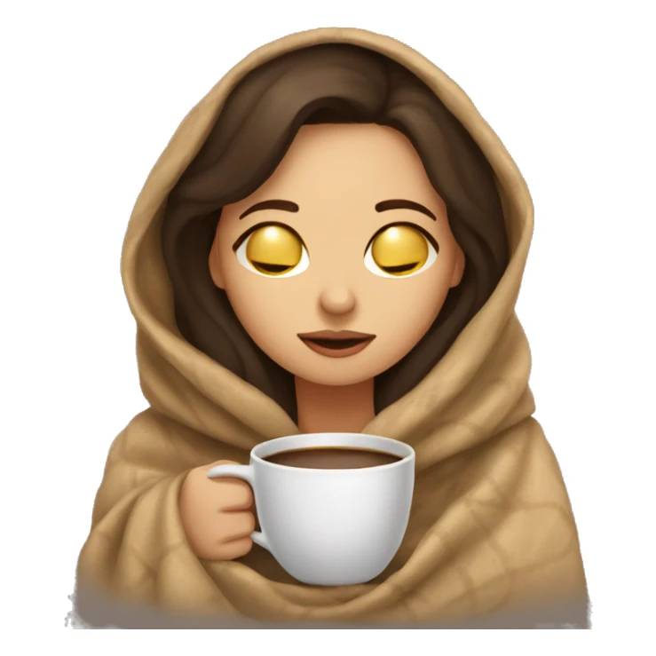 Brunette girl inside a blanket sipping coffee eyes closed sticker