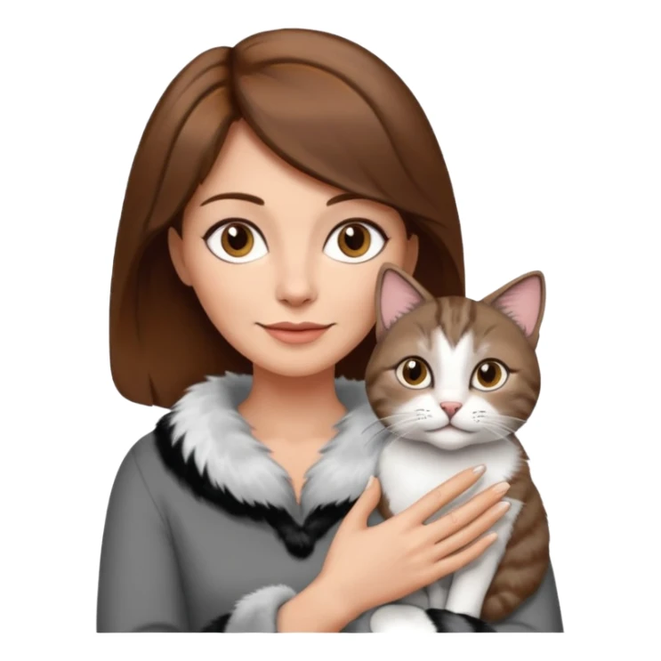woman with cat on her hand, brown hair, 50 years old sticker