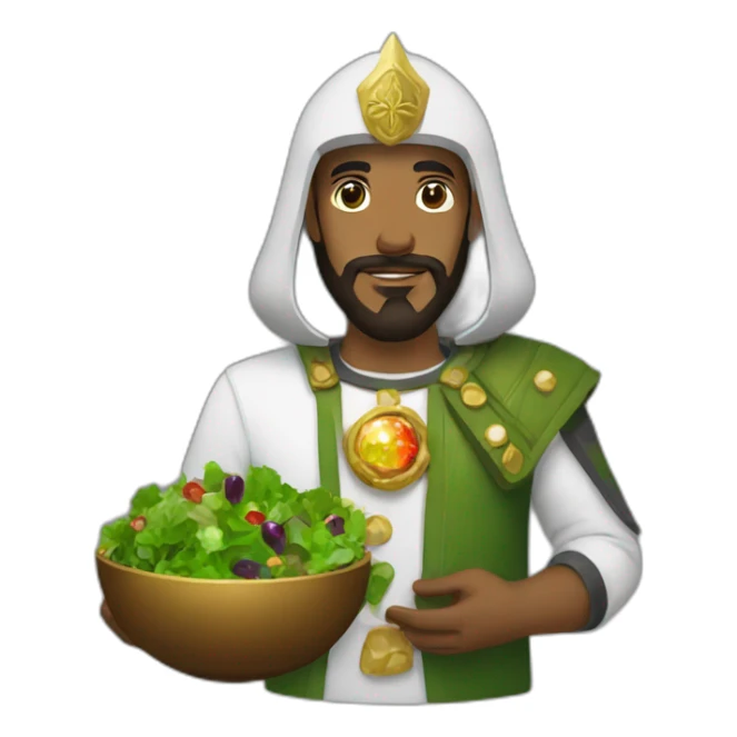 Saladin with gems and green salad in his hands sticker