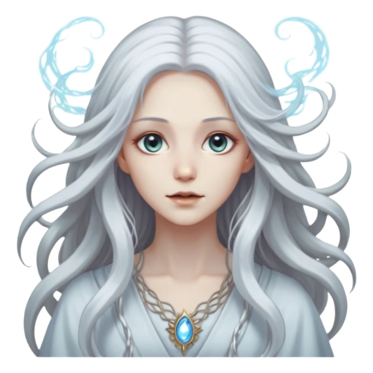 White silver Long Haired Women, Mystic seer — hair floating, glowing eyes sticker