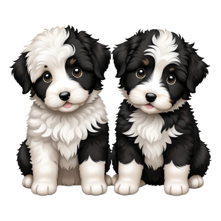 Two black and white aussiedoodle puppy sticker