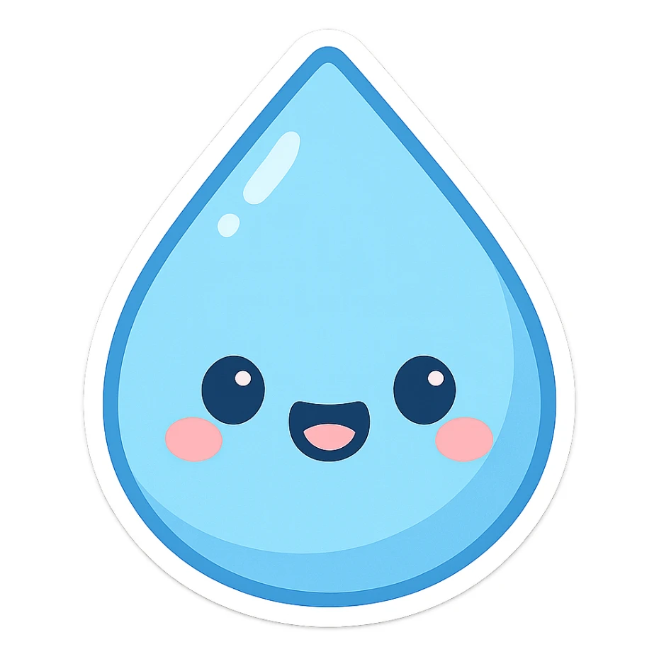 blue raindrop, happy face, simple and cute, chibi style sticker sticker