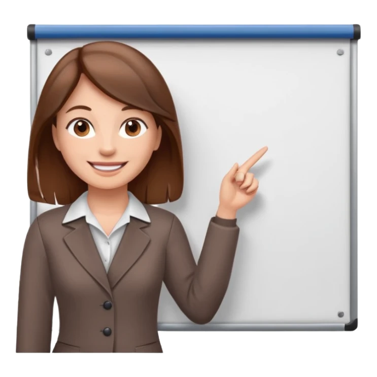 Happy instructor female brown hair whit board sticker