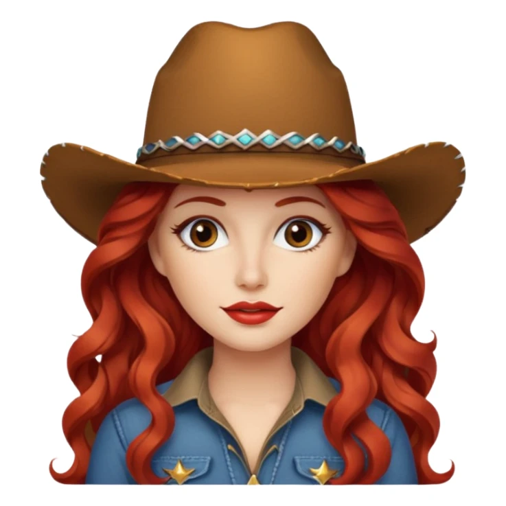 Lady with long red wavy hair wearing a cowboy hat and a lot of makeup sticker