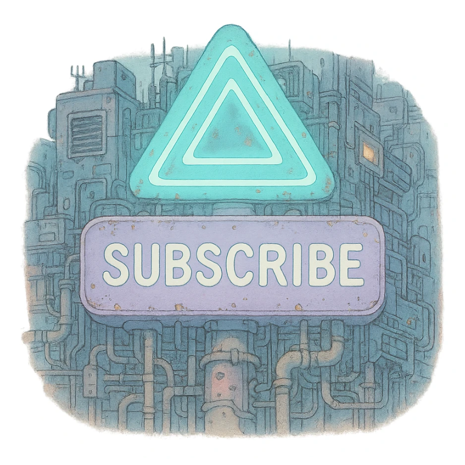 a lavender "subscribe" button, future, cyberpunk
the words appear below a triangle

 sticker