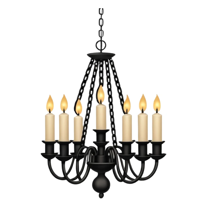 Simple minimalistic hanging chained black Ceiling chandelier with beige-white candles sticker