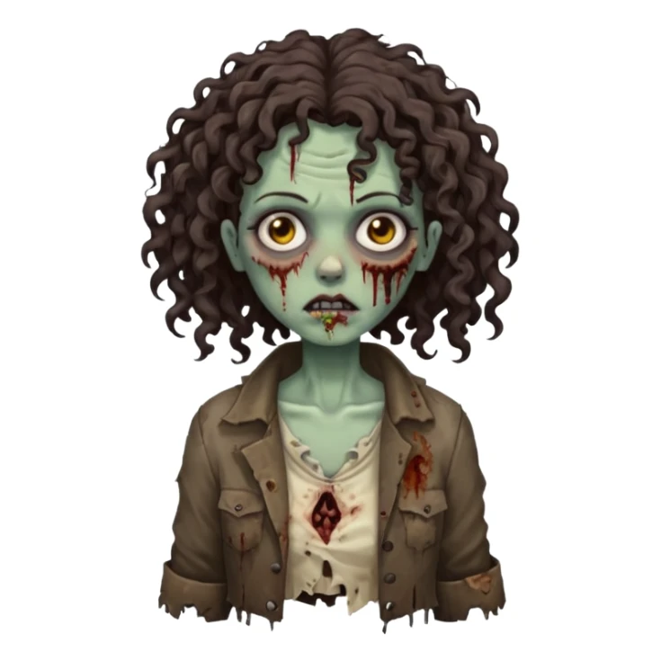 Zombie woman with curly, dark brown h longair (not thick or voluminous sticker