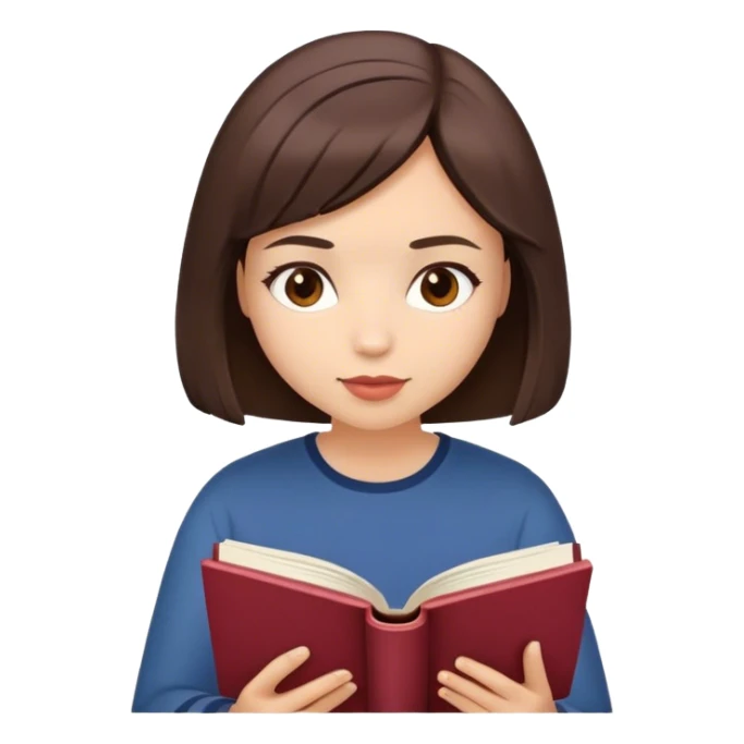 A brunette girl with a bob hairstyle reading a book Burgundy sticker