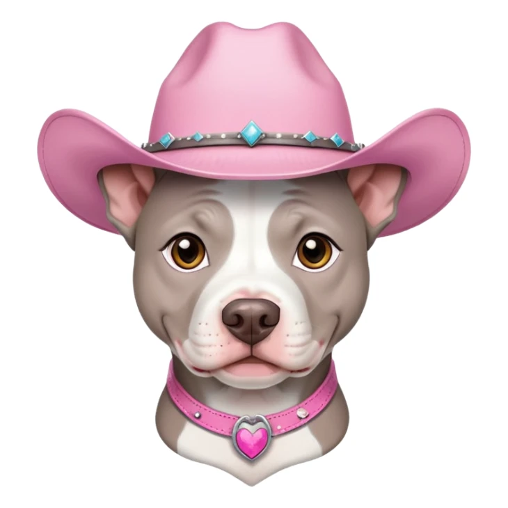 Gray and white pitbull with pink cow girl hat  sticker