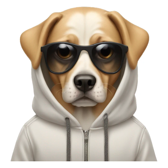 Dog wearing sunglasses and a hoodie sticker