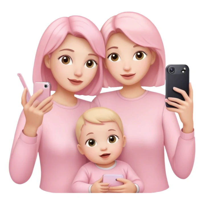 mother and baby taking selfie wearing pastel pink outfits sticker