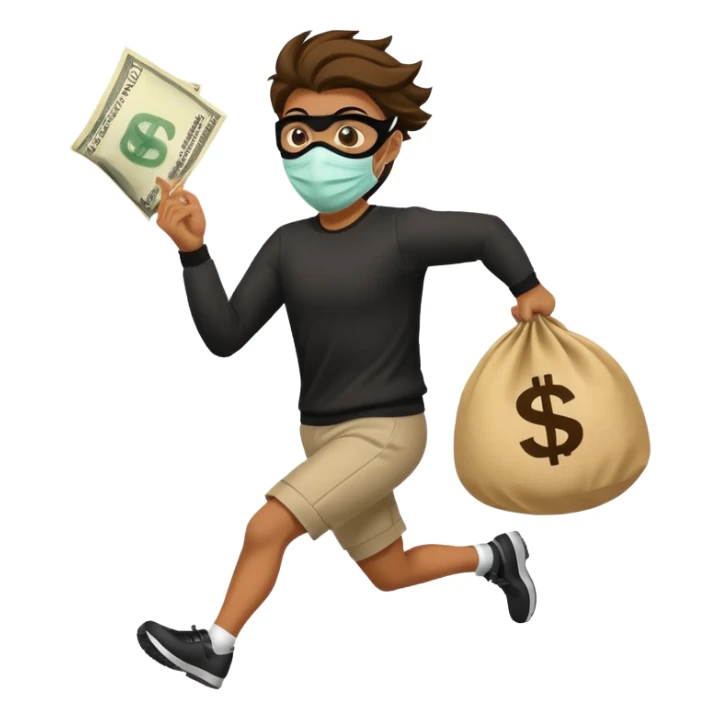 Thief running away with money bag  sticker