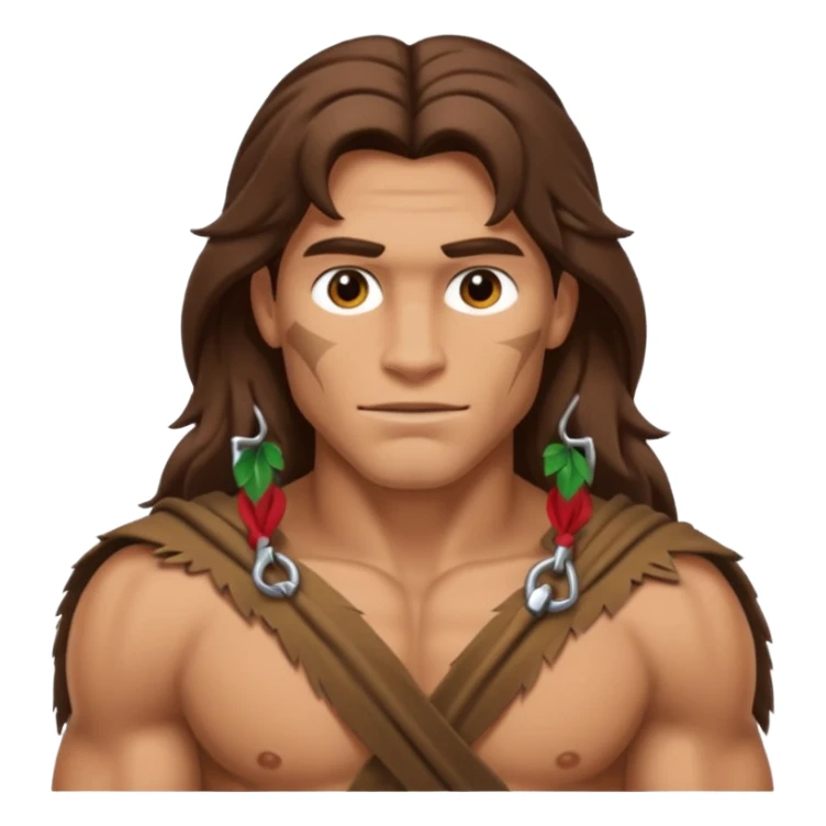 Tarzan with long brown hair, brown loincloth sticker
