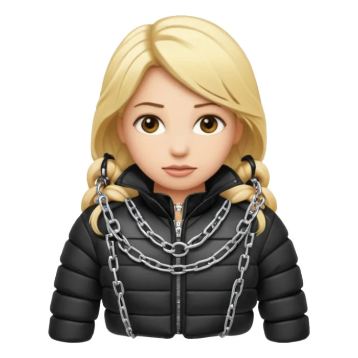 blond female emoji wearing a black down jacket, under bondage sticker