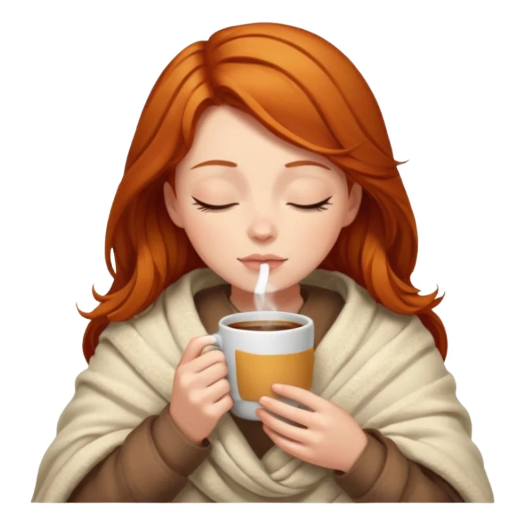 girl with ginger hair inside a blanket sipping coffee eyes closed sticker